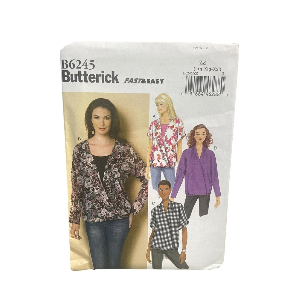 Butterick B6245 Women's Wrap Pullover Top Blouse L XL XXL Fast & Easy Modern
